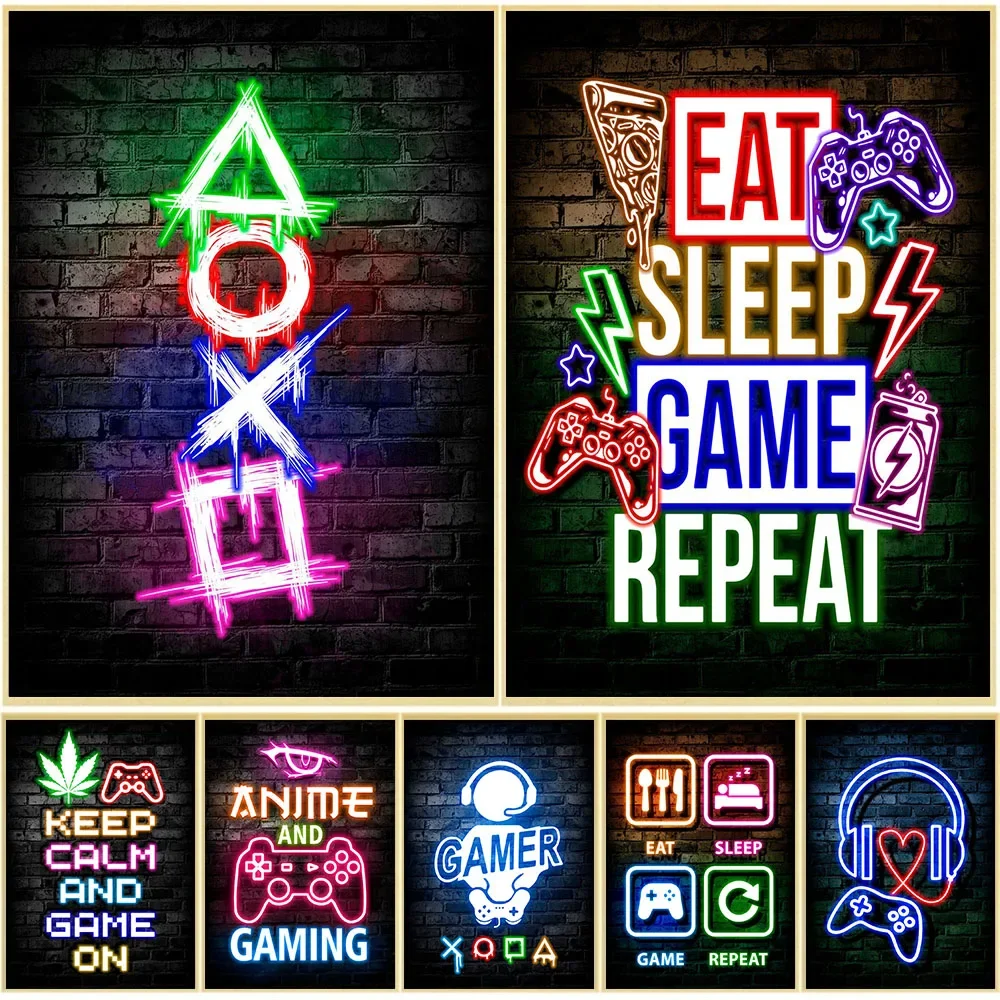 Gaming Accessories Bedroom - Poster Seni Dinding Gaming Neon Eat
